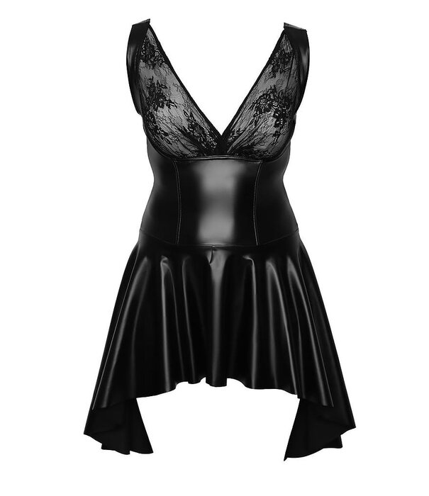 * NOIR handmade Wetlook jurk met klokrok met split-F268  Noir Handmade Curves Collection