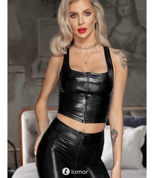 Snake wetlook top met rittsluiting - F275