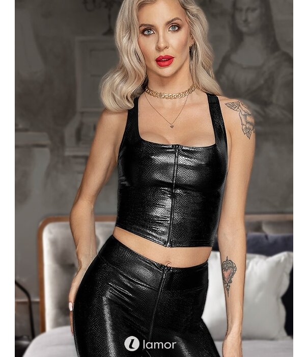 * NOIR handmade Dames snake wetlook top met rittsluiting Noir Handmade  Boudoir stories