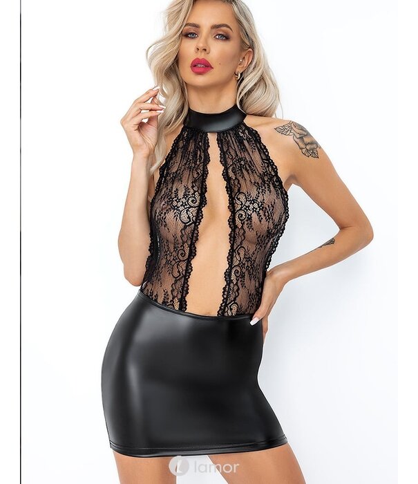 * NOIR handmade Wetlook mini jurkje mer kant  van Noir Handmade boudoir stories