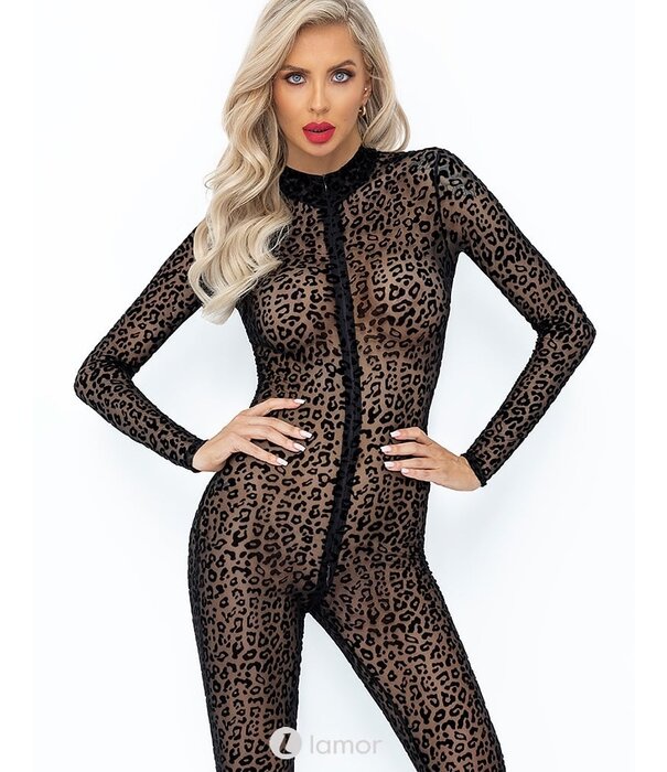 * NOIR handmade Tule Catsuit met luipaard print van Noir Handmade Boudoir Stories