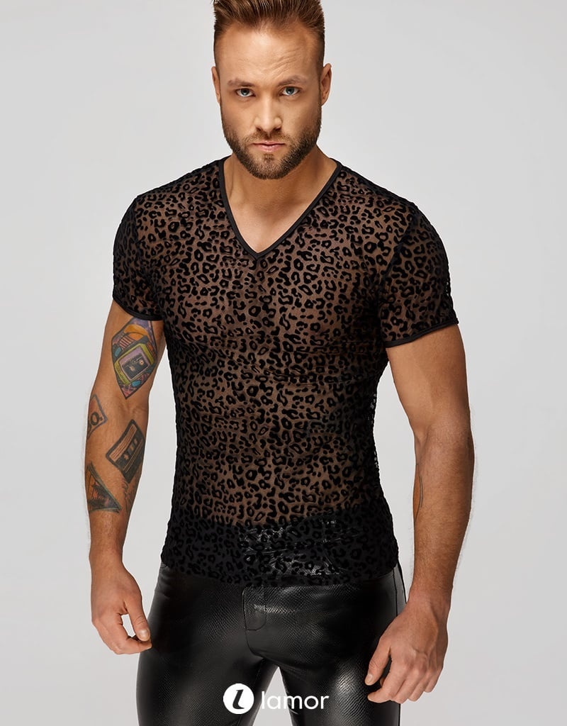 * NOIR handmade Leopard Flock Heren T-Shirt, H071 afbeelding