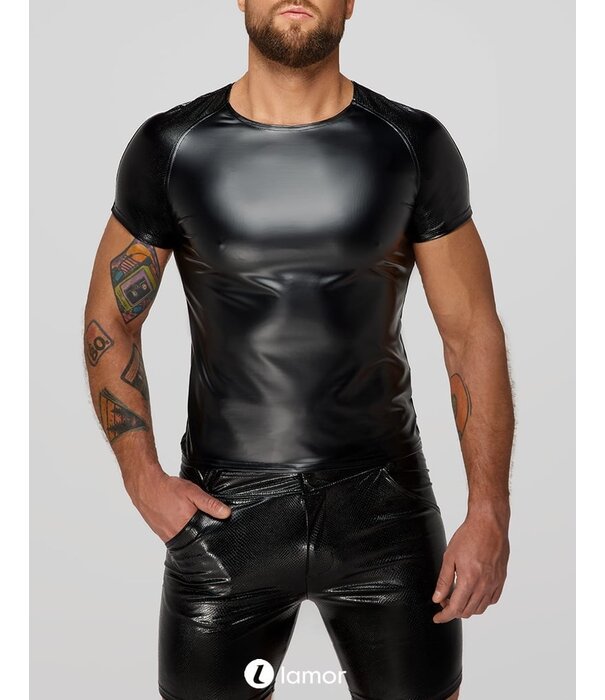 * NOIR handmade Wetlook Heren T-Shirt met slangen relief op de mouwen van Noir Handmade