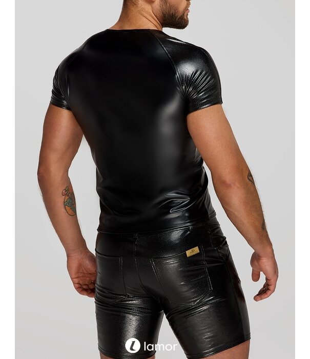 * NOIR handmade Wetlook Heren T-Shirt met slangen relief op de mouwen van Noir Handmade