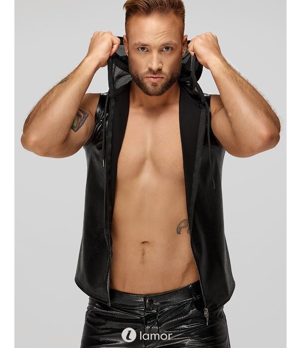 * NOIR handmade Wetlook Heren Hoodie met slangen relief van Noir Handmade