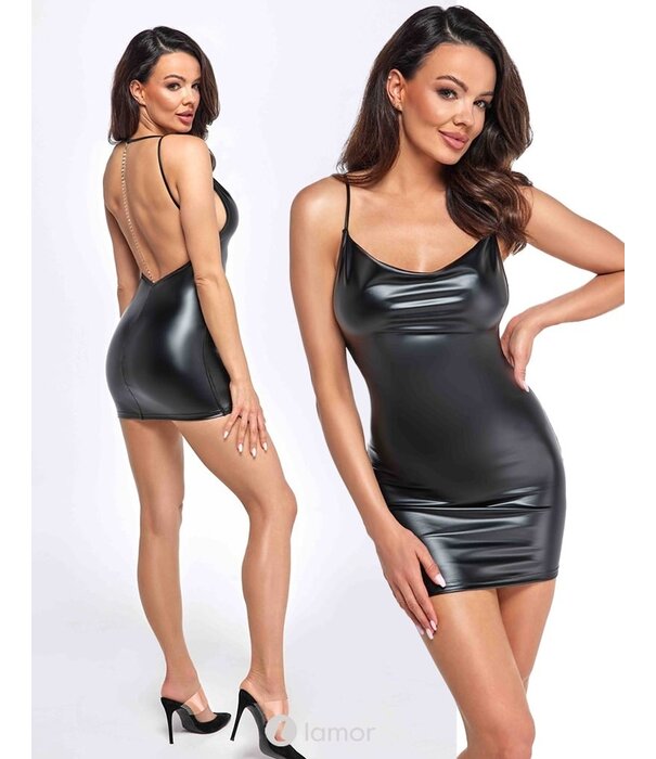 * NOIR handmade Wetlook mini jurk met afneembare ketting op de rug Noir Handmade uit de collectie Libido