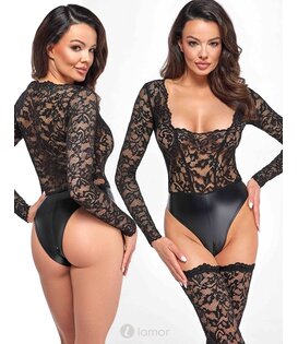 Wetlook body met kant,  F296