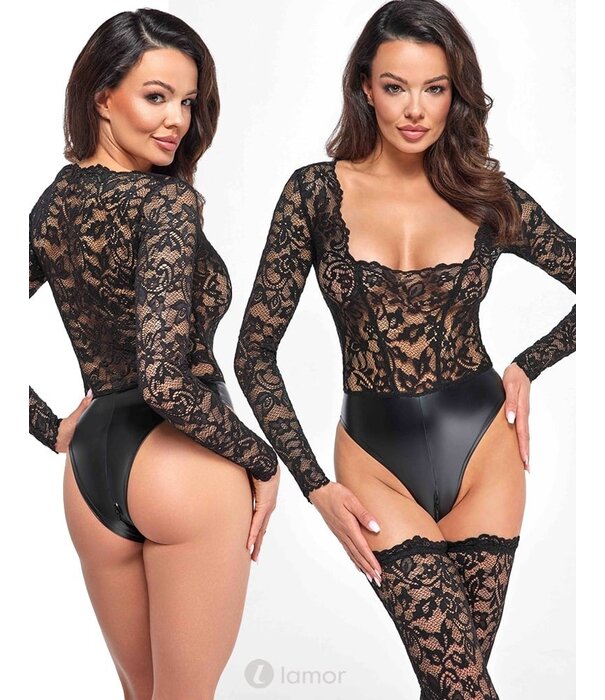 * NOIR handmade Wetlook body met kanten top deel van Noir Handmade  Libido