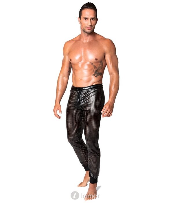 * NOIR handmade Wetlook heren broek geperforeerde stof, van Noir Handmade Chaos Collection