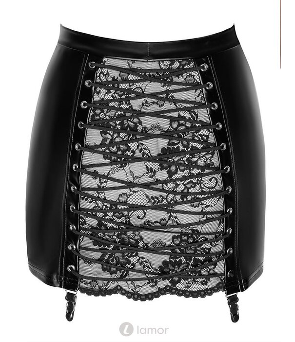 * NOIR handmade Wetlook mini rokje Corset van Noir Handmade Orgia collection