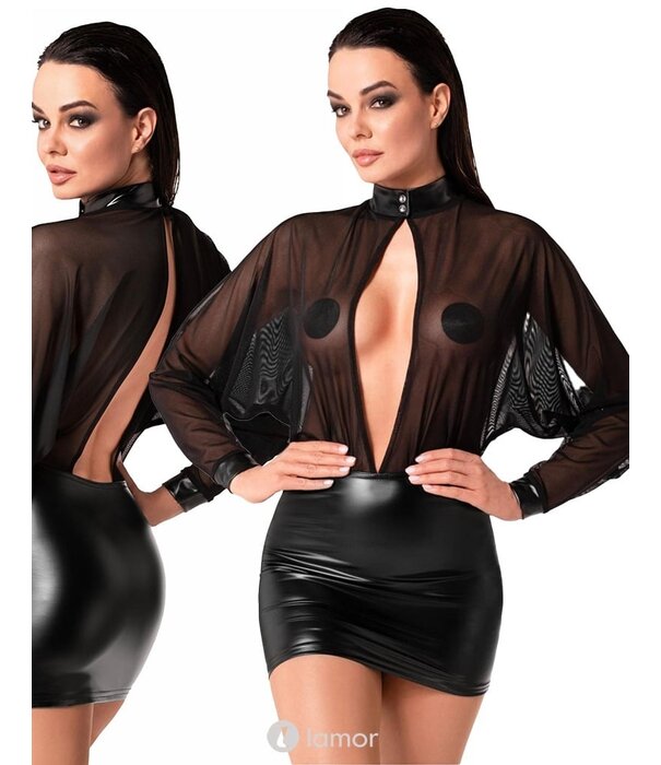 * NOIR handmade Wetlook mini jurkje met tule Opium  van Noir Handmade Orgie Collection