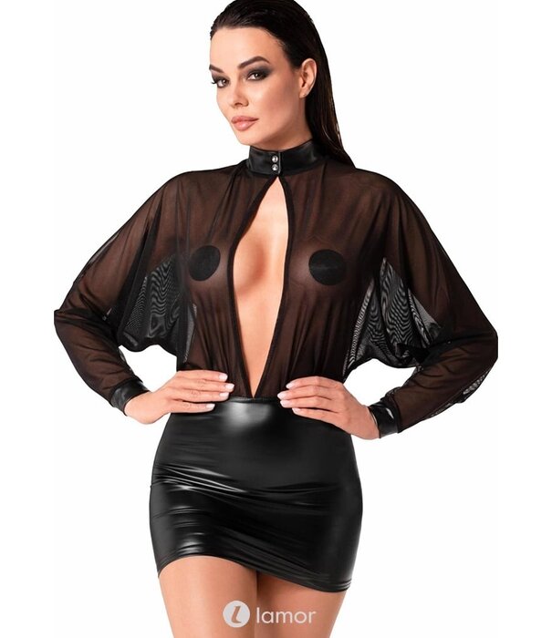 * NOIR handmade Wetlook mini jurkje met tule Opium  van Noir Handmade Orgie Collection