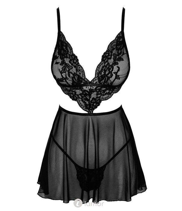 * KISSABLE VAN NOIR HANDMADE Sexy babydoll van tule met hoogwaardig kant van het merk Kissable