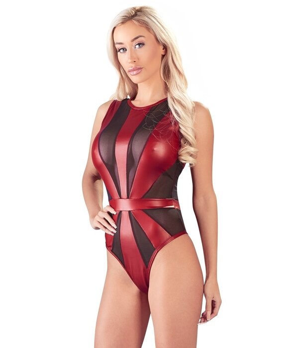 * COTTELLI  Zwart rode body Ranomi  in mattlook en tulle