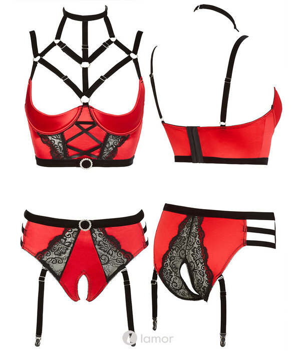 * ABIERTA FINA Sexy 2-delige rode set Luciana met staps en kant