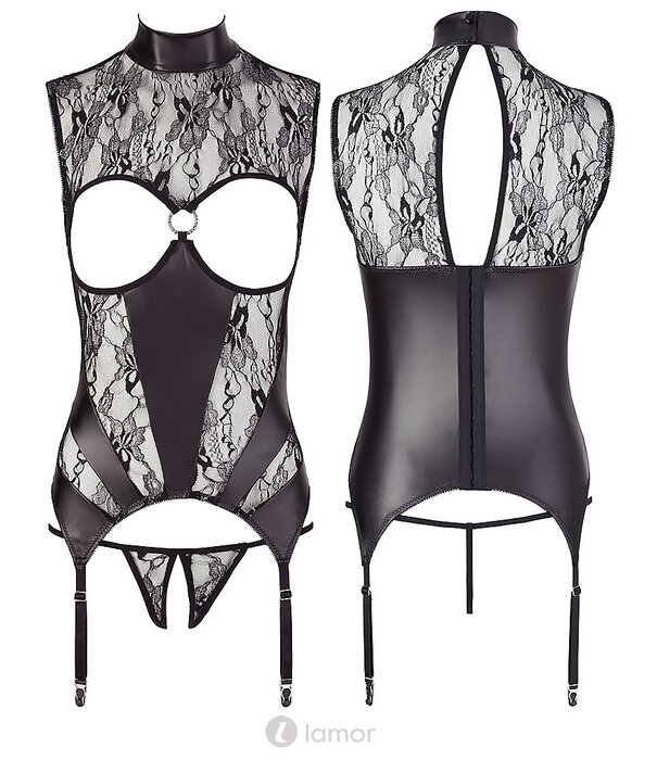 * ABIERTA FINA Sexy  zwart korset Dominique van van kant en matt look materiaal