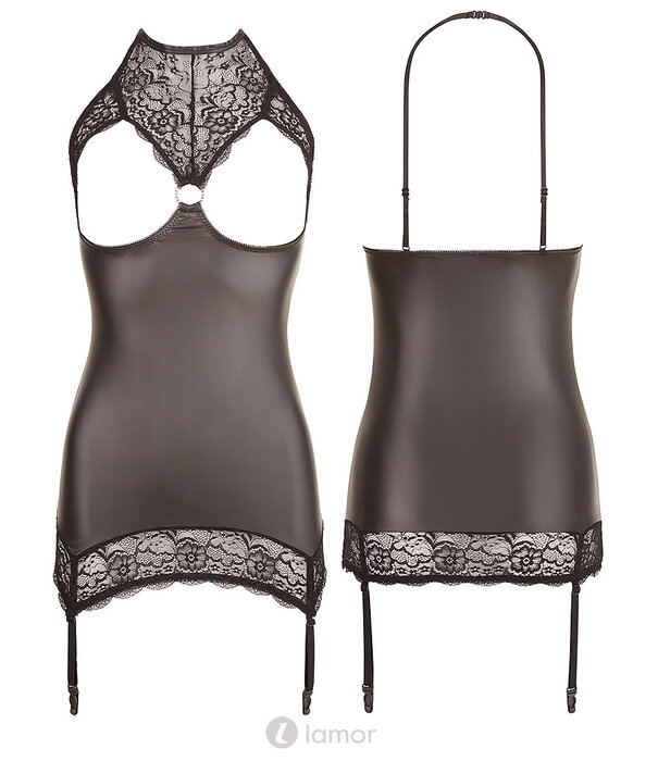 * ABIERTA FINA Amarins is een Sexy zwart wetlook jurkje met kanten open cups