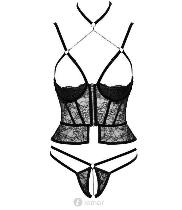* ABIERTA FINA 2-delige zwarte lingerie set  Carol met adembenemende details