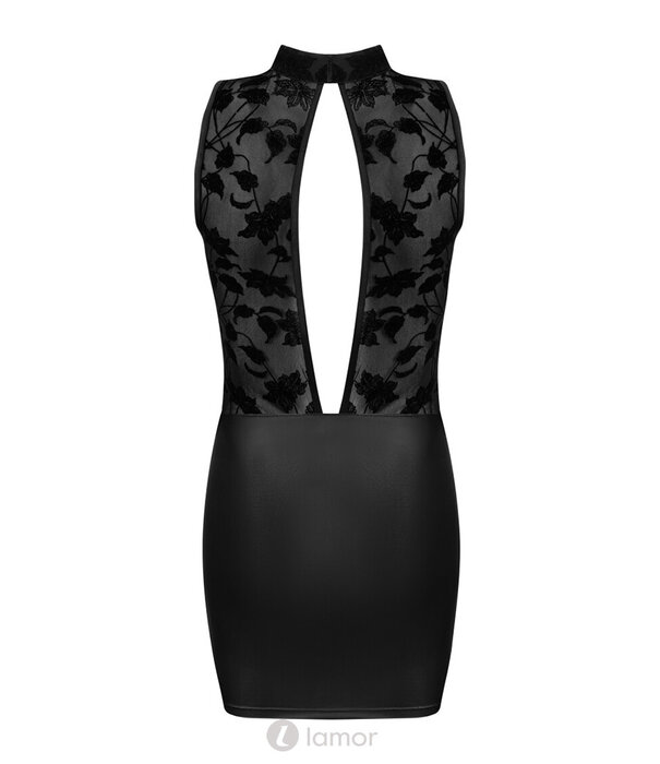 * BEAUTYNIGHT Zwarte mini jurkje Cameron & String in latexachtig materiaal