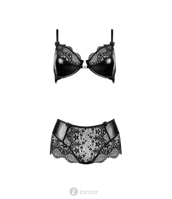 * BEAUTYNIGHT Sexy zwart 2-delige lingerie set kant en een glanzende stof