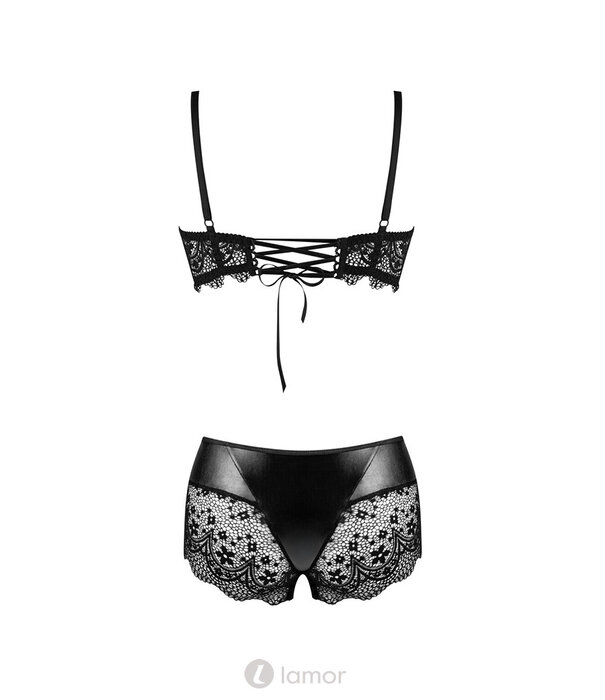 * BEAUTYNIGHT Sexy zwart 2-delige lingerie set kant en een glanzende stof