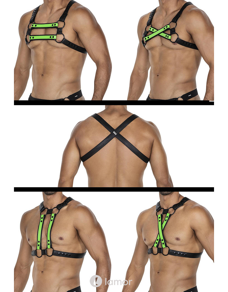 * CUT4MEN 4-way Zwart/Groen Lederlook harnas06 afbeelding