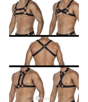 4-way Zwart lederlook Harnas06