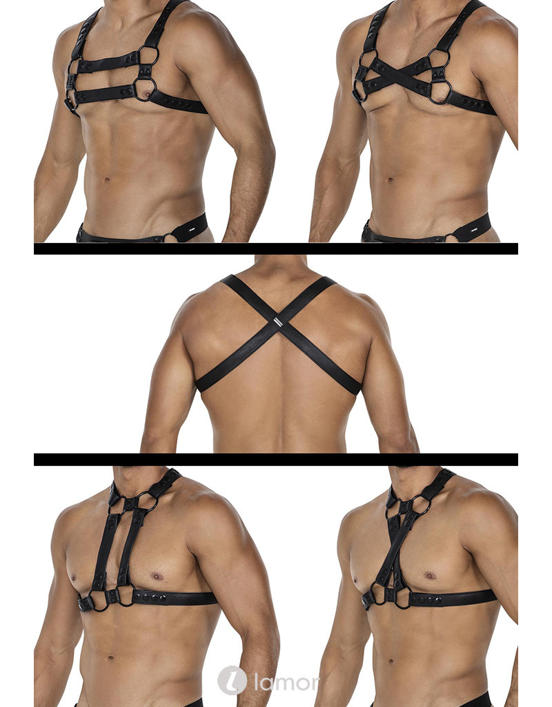 * CUT4MEN 4-way Zwart lederlook Harnas06 afbeelding
