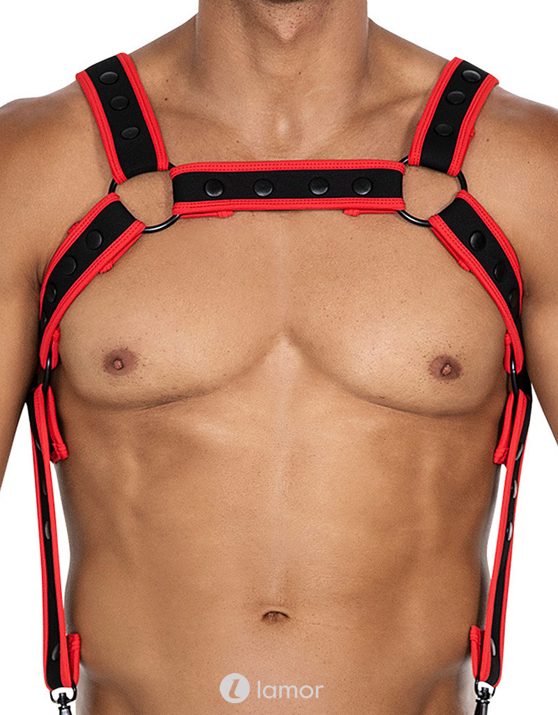 * CUT4MEN Zwart/Rood Neopreen borstharnas05 afbeelding