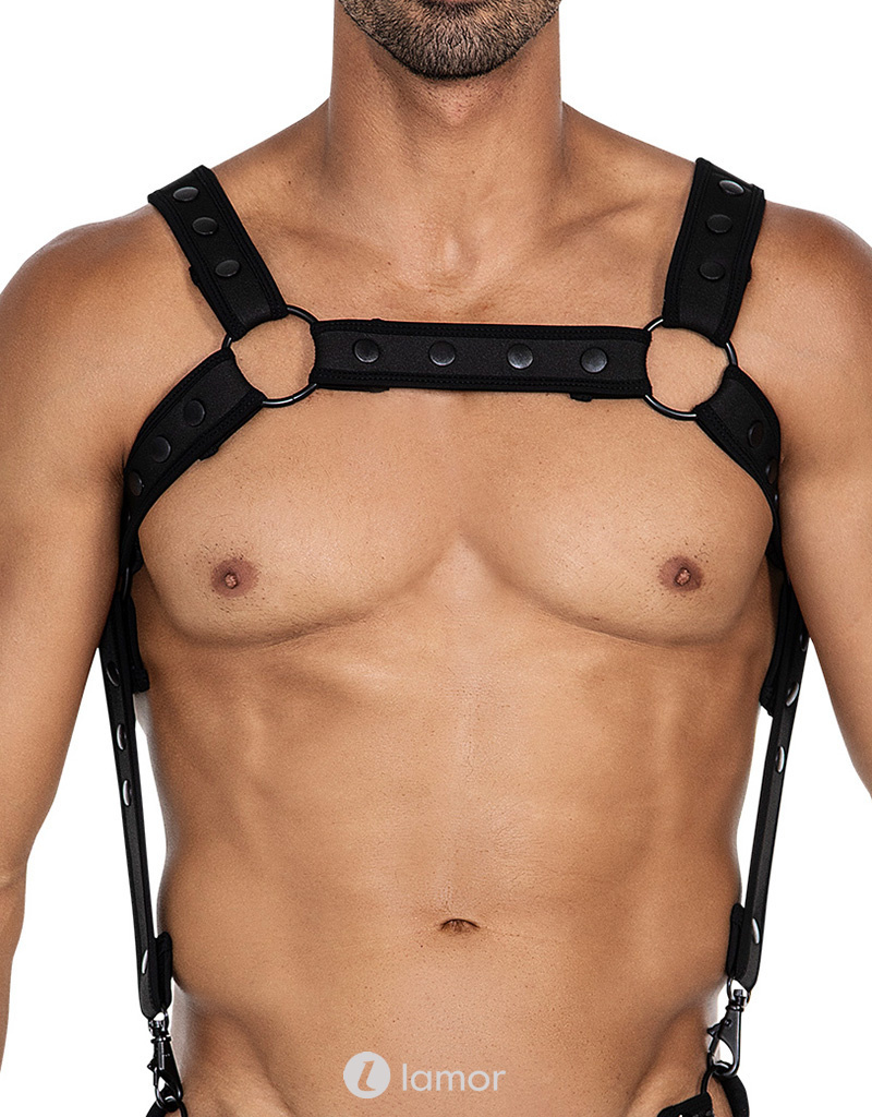 * CUT4MEN Zwart Neopreen Borstharnas05 afbeelding