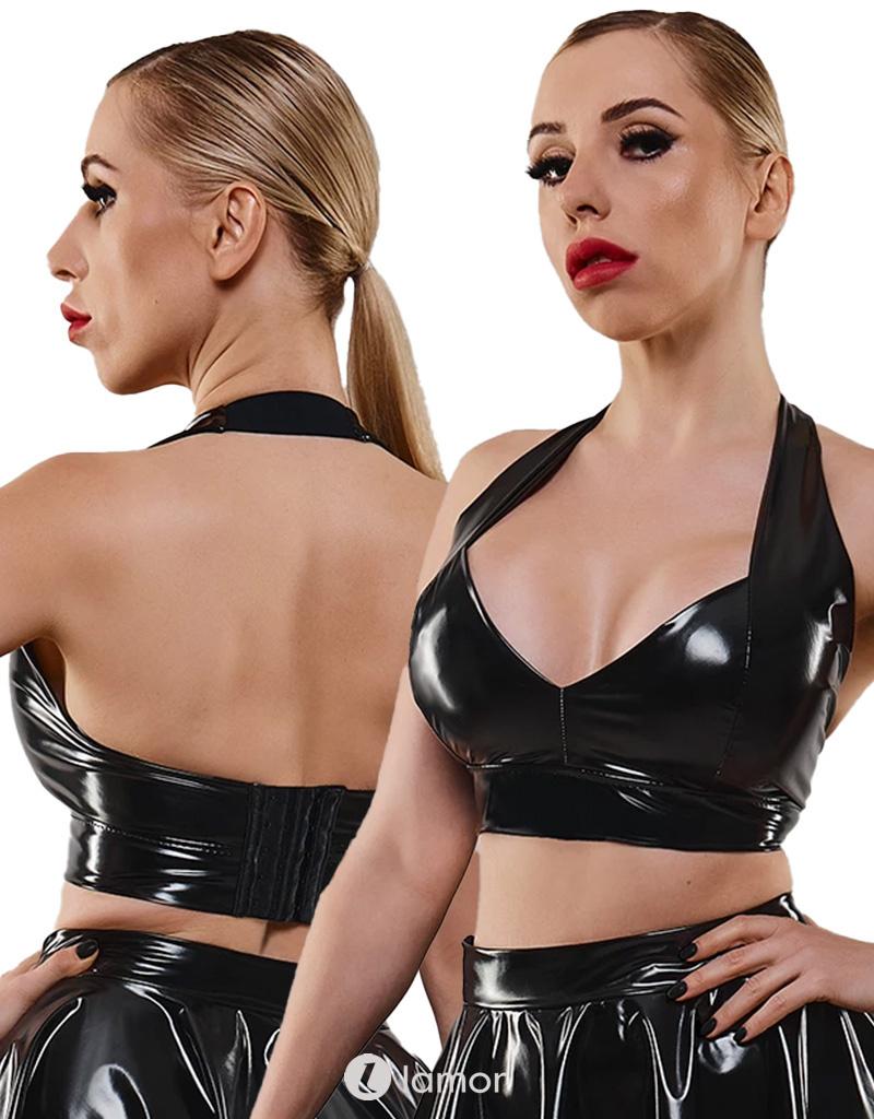 * DEMONIQ Zwarte lak haltertop, Bettina afbeelding