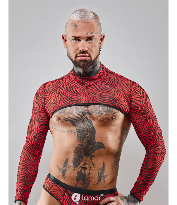 * RFP Rood/zwart heren Croptop met zebra print, van het merk RFP