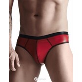 Slip,gemaakt van rekbaar matwetlook Materiaal. Brede elastische band. Met Big Boss Effect, via een netinzetstuk .
