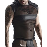 Hoodie van stretchy mesh en matt wetlook materiaal.