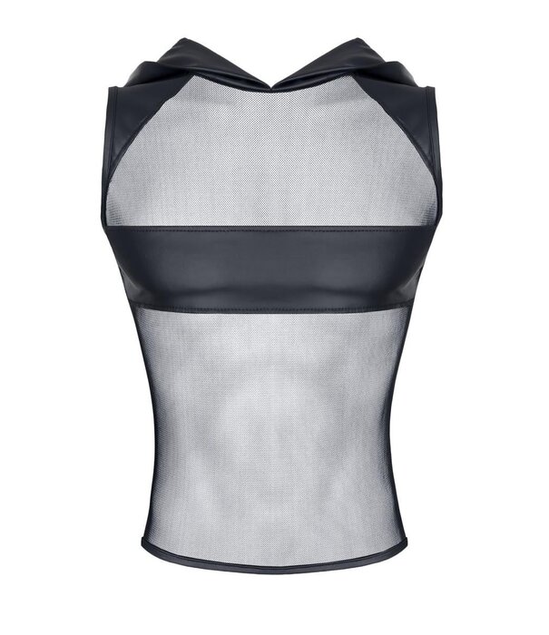 * RFP Hoodie van stretchy mesh en matt wetlook materiaal.