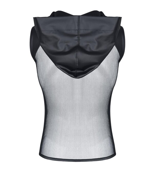 * RFP Hoodie van stretchy mesh en matt wetlook materiaal.