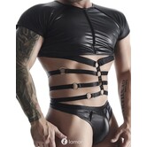 Mat look heren T-shirt gecombineerd met elastische banden en decoratieve elementen aan de voorkant