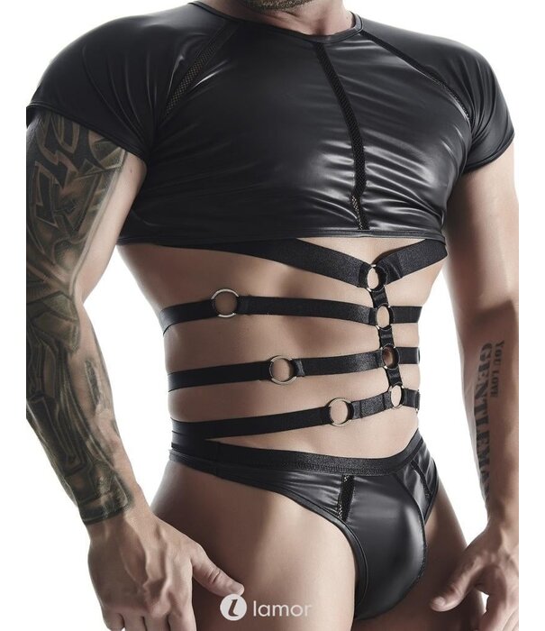 * RFP Mat look heren T-shirt gecombineerd met elastische banden en decoratieve elementen aan de voorkant