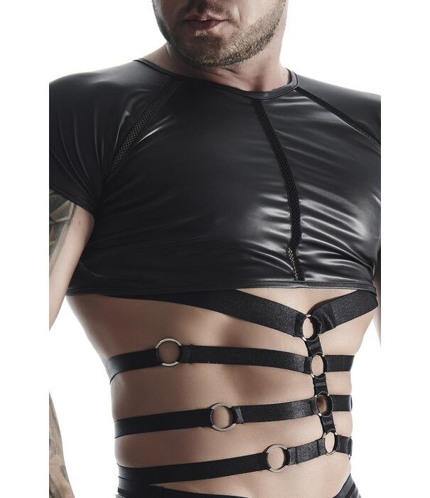 * RFP Mat look heren T-shirt gecombineerd met elastische banden en decoratieve elementen aan de voorkant