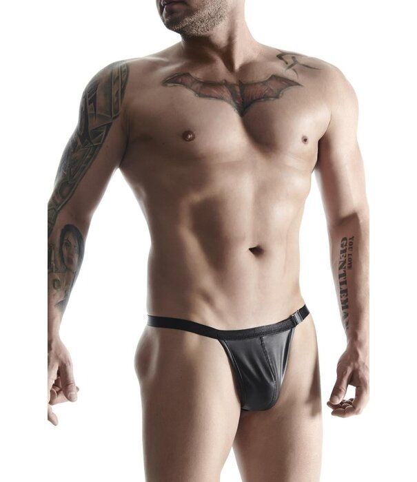 * RFP String,gemaakt van stretchy, mat wetlook materiaal. Brede elastische tailleband met metalen clip aan de zijkant om te beheren.