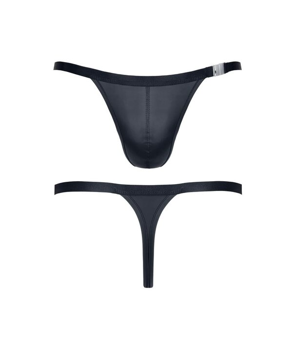 * RFP String,gemaakt van stretchy, mat wetlook materiaal. Brede elastische tailleband met metalen clip aan de zijkant om te beheren.