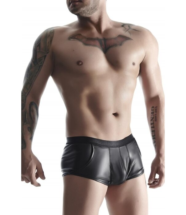 * RFP Short  gemaakt van stretchy mat wetlook materiaal. Brede elastische tailleband.