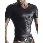 Wetlook & elastiek mesh gecombineerd heren raglan mouw T-shirt