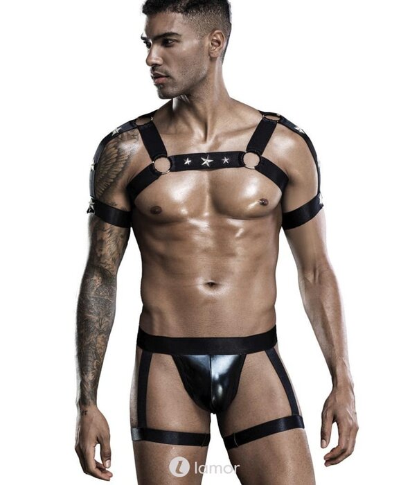 * SARESIA Heren Harnas outfit van elastische banden - Saresia