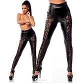 Wetlook legging met opgenaaid bloemmotief vanhet merk Saresia