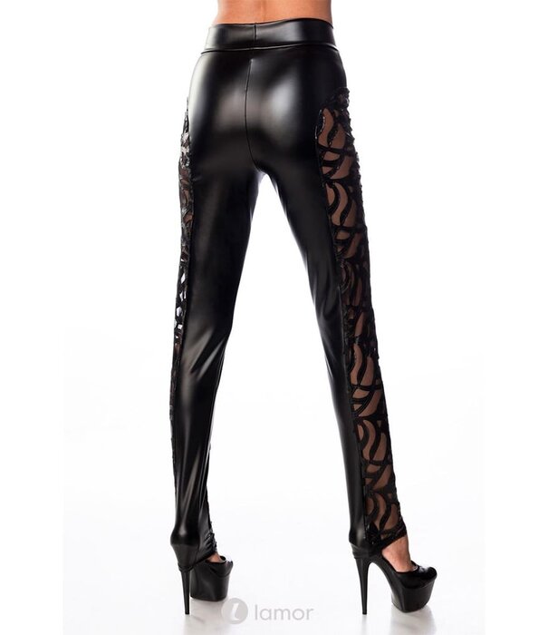 * SARESIA Wetlook legging met opgenaaid bloemmotief vanhet merk Saresia