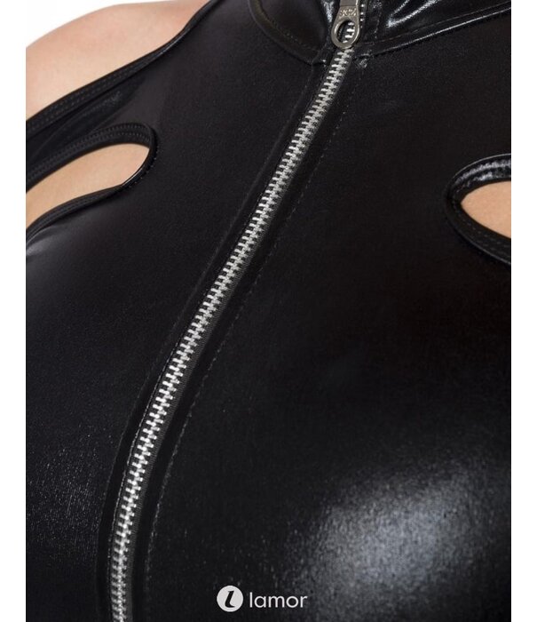 * SARESIA 2-delige set, gemaakt van stretchy wetlook materiaal, met uitsnijding aan de zijkant en ritssluiting aan de voorkant.