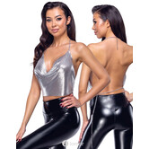 Zilverkleurig Metalen Crop-Top van Cottelli – Waterfalkraag, Verstelbare Kettinghalter & Open Rug – Schitterende Glamourlook