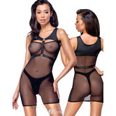 Cottelli Net-Minikleed & Hoge Rio-String in Set – Zwart Netstof met Ingezet Mattlook Borstharnas & Decoratieve Ringen – Verleidelijk & Comfortabel