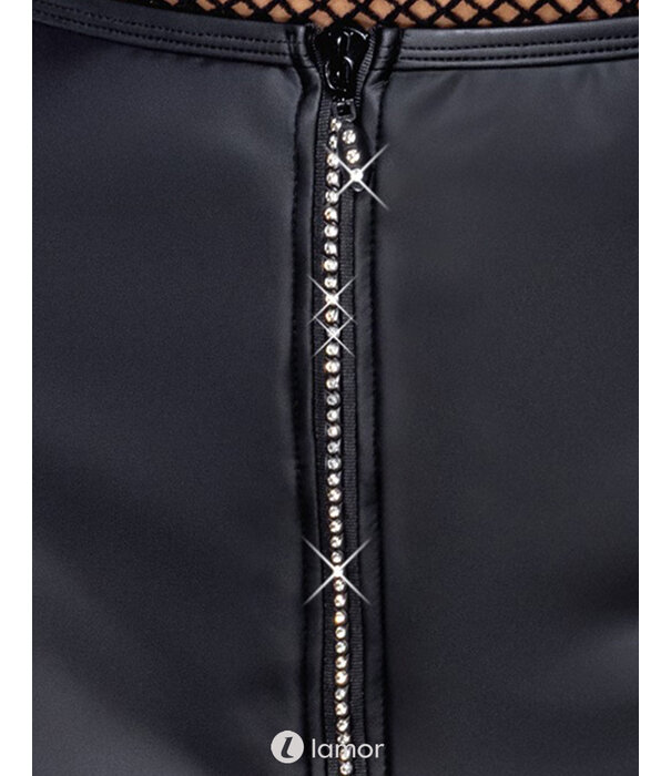 * COTTELLI  Cottelli Mattlook Minirok – Zwart met Doorlopende Strass-Rits aan de Voorzijde – Verleidelijk & Comfortabel Stretchmateriaal